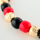Pulsera Tejida Roja Mostacillas Oro Amarillo 18K