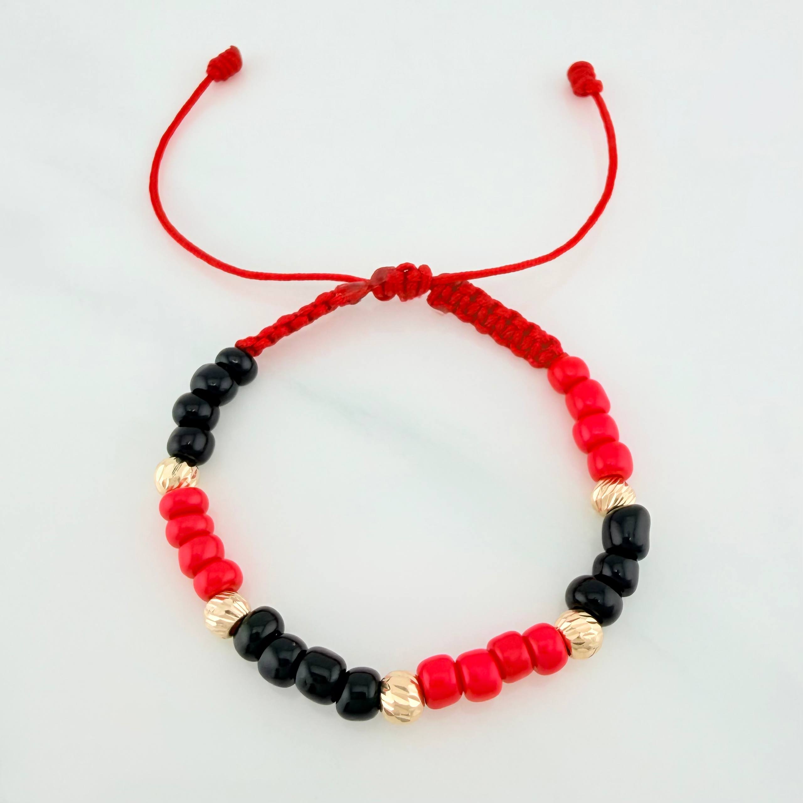 Red Woven Bracelet with Yellow Gold Beads 18K