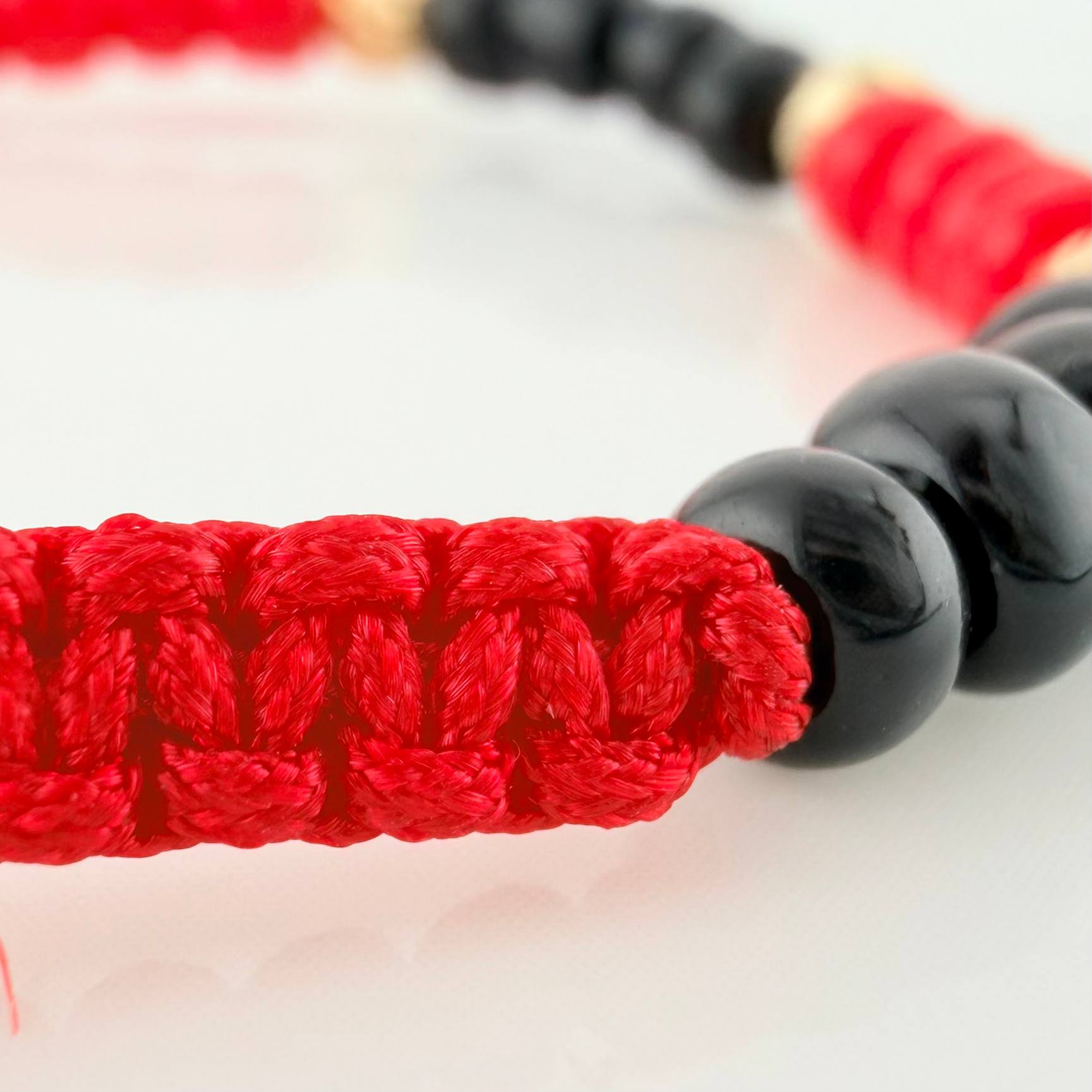 Red Woven Bracelet with Yellow Gold Beads 18K