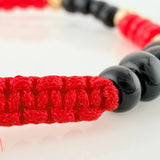 Red Woven Bracelet with Yellow Gold Beads 18K
