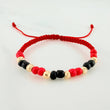 Red Woven Bracelet with Yellow Gold Beads 18K
