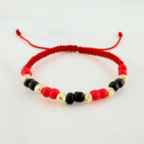 Red Woven Bracelet with Yellow Gold Beads 18K