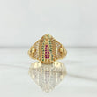 Virgin Guadalupe Ring Crosses 6.65gr / Size 7 / White, Green, and Fuchsia Zircons 18K Yellow Gold