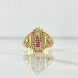 Virgin Guadalupe Ring Crosses 6.65gr / Size 7 / White, Green, and Fuchsia Zircons 18K Yellow Gold