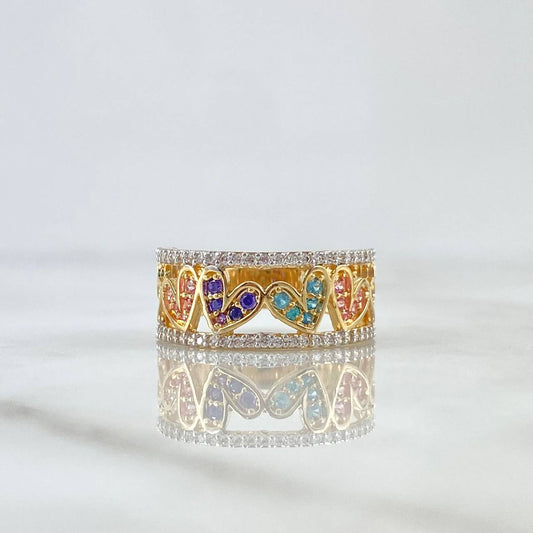 Heart Track Ring 5.2gr / Size 7 1/4 / Colored Zircons 18K Yellow Gold