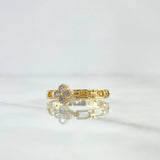Flower Ring with Dotted Hollow Links 2gr / Size 7 1/4 / White Zircons 18K Yellow Gold