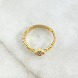 Flower Ring with Dotted Hollow Links 2gr / Size 7 1/4 / White Zircons 18K Yellow Gold
