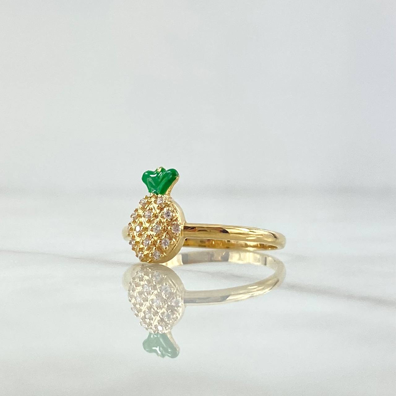 Anillo Piña 2.1gr / T7 1/4 / Circones Blancos Oro Amarillo 18K