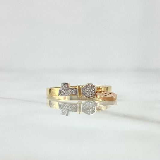 Heart Pendant Ring 2.25gr / Size 6 1/2 / White Zircons Three 18K Golds