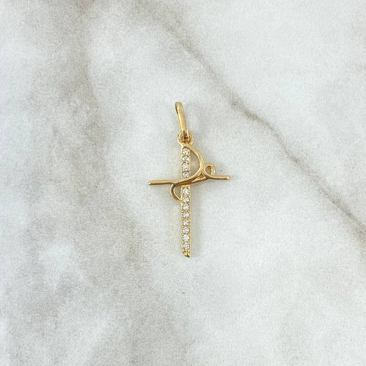 Dije Cruz FE 1.4gr / 2.8cm / Circones Blancos Oro Amarillo 18K