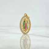 Pendant Virgin Guadalupe 2.5gr / 2.6cm / Oval Filigree White Green Fuchsia Zircons 18K Yellow Gold