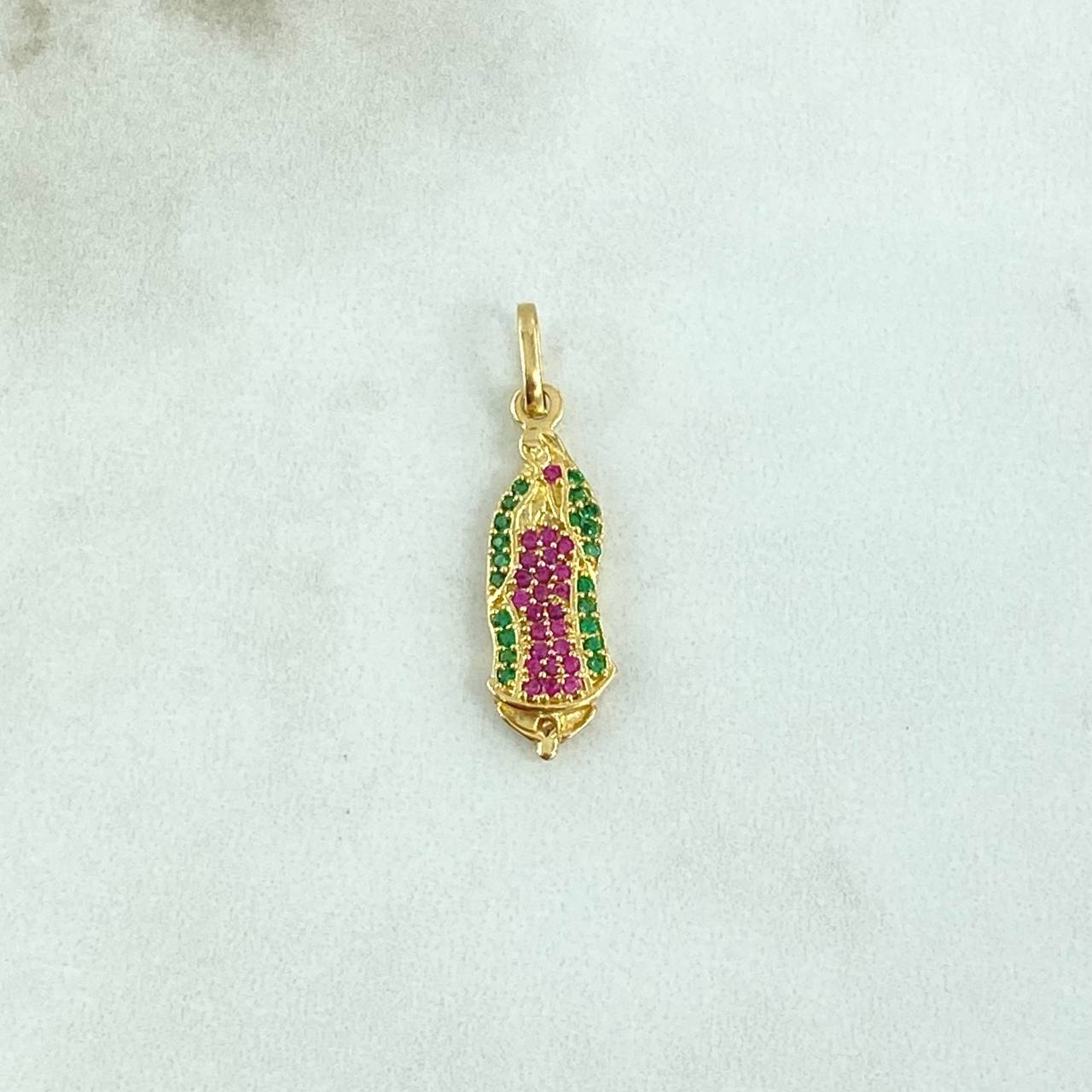 Dije Virgen Guadalupe 1.8gr / 2.8cm / Silueta - Circones Verdes Y Fucsias Oro Amarillo 18K