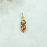 Dije Virgen Guadalupe 1.8gr / 2.8cm / Silueta - Circones Verdes Y Fucsias Oro Amarillo 18K