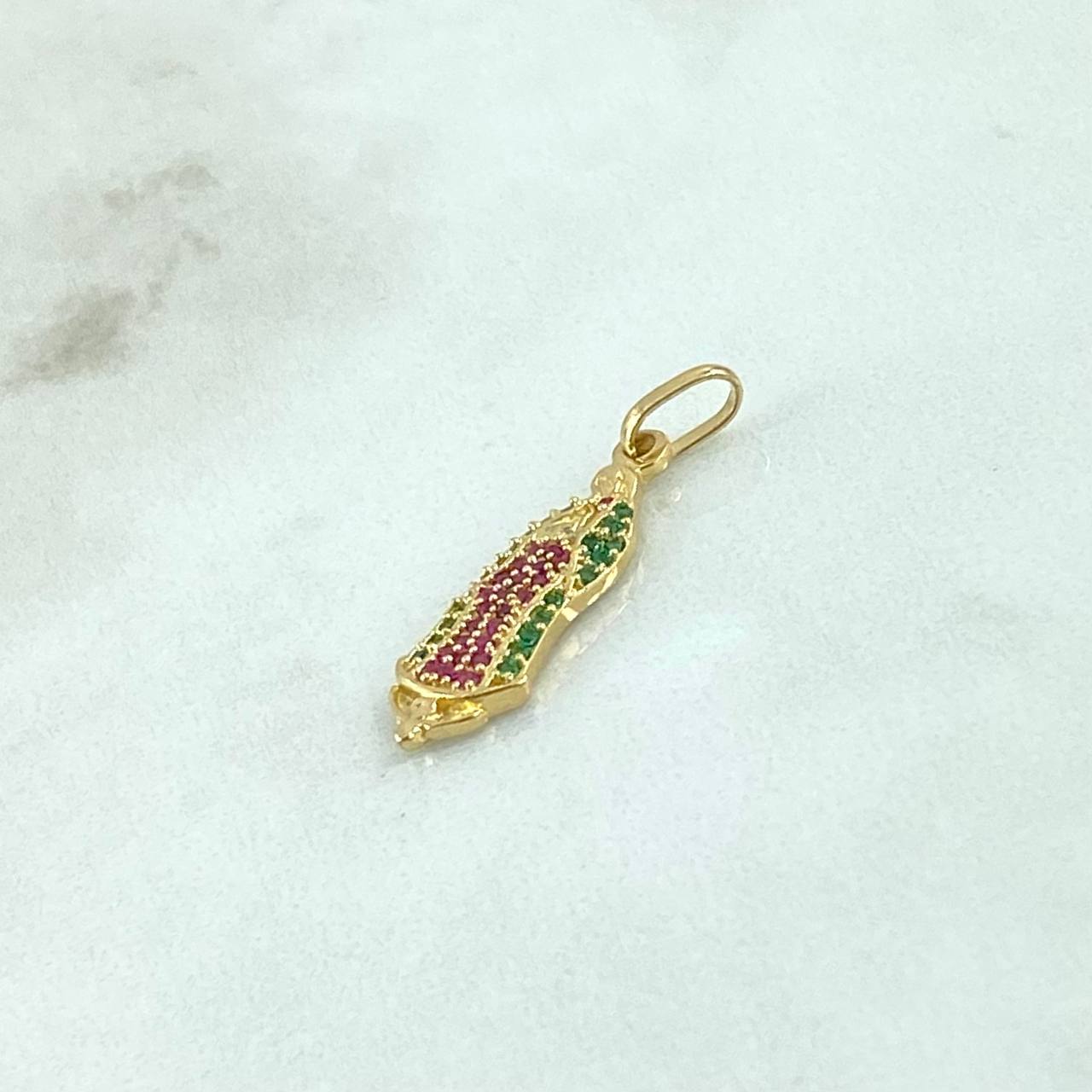 Dije Virgen Guadalupe 1.8gr / 2.8cm / Silueta - Circones Verdes Y Fucsias Oro Amarillo 18K