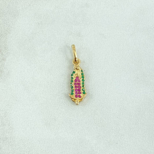 Dije Virgen Guadalupe 1.2gr / 2.3cm / Silueta - Circones Verdes Y Fucsias Oro Amarillo 18K