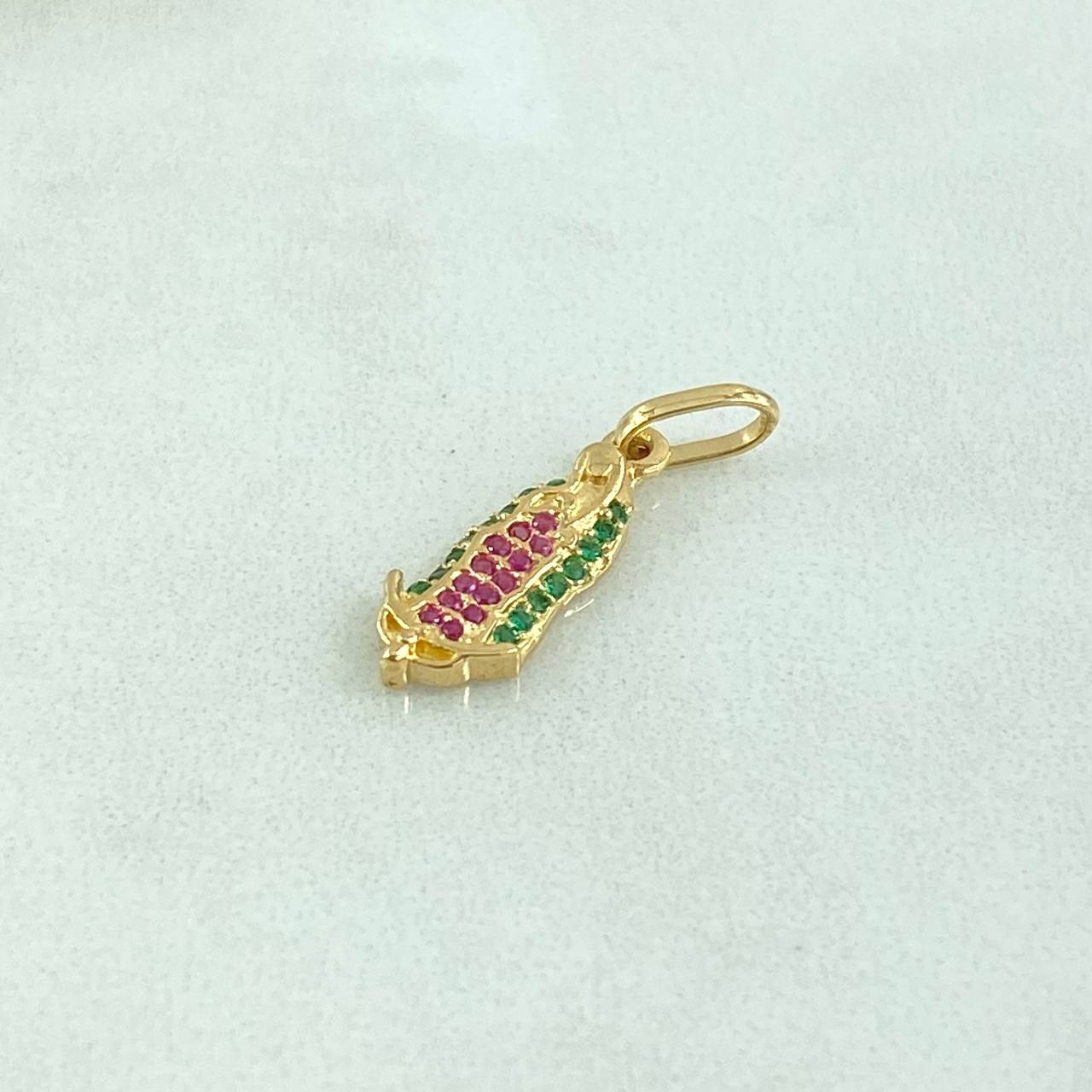 Dije Virgen Guadalupe 1.2gr / 2.3cm / Silueta - Circones Verdes Y Fucsias Oro Amarillo 18K