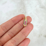 Dije Virgen Guadalupe 1.2gr / 2.3cm / Silueta - Circones Verdes Y Fucsias Oro Amarillo 18K