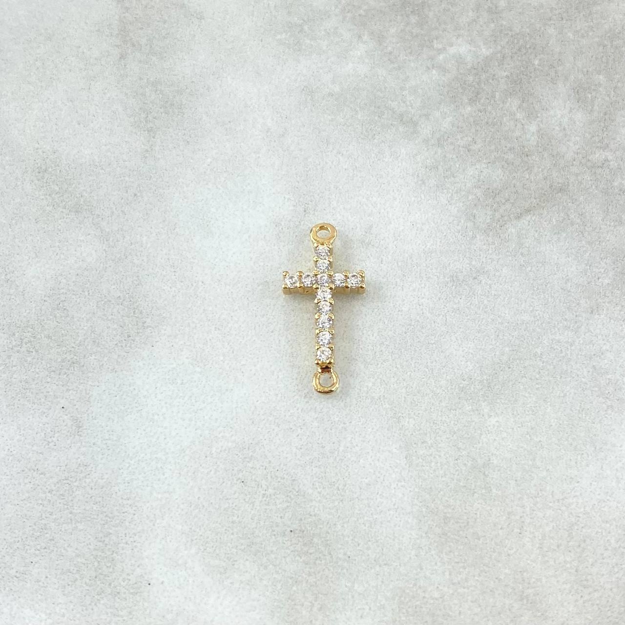 Charm Cross Basteada 0.8gr / 1.8cm / White Zircons 18K Yellow Gold