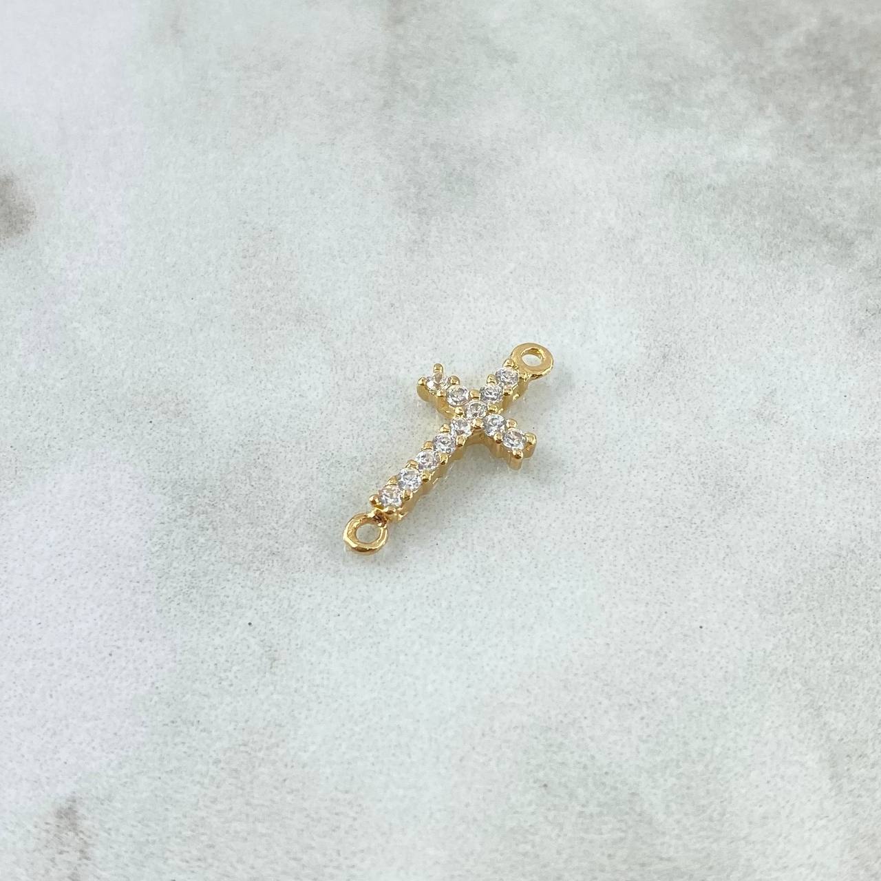 Charm Cross Basteada 0.8gr / 1.8cm / White Zircons 18K Yellow Gold