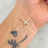 Charm Cross Basteada 0.8gr / 1.8cm / White Zircons 18K Yellow Gold