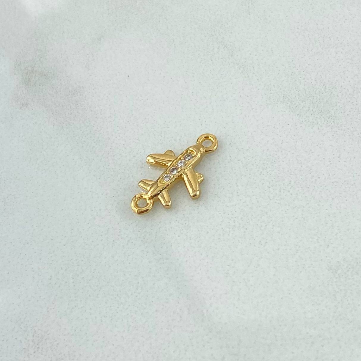 Charm Medium Basted Airplane 0.9gr / 1.5cm / White Zircons 18K Yellow Gold