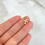 Dije Avión Medio Basteado 0.9gr / 1.8cm / Circones Blancos Oro Amarillo 18K