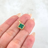Clover Pendant Green 1.3gr / 3/4 in / 18K Yellow Gold Special Finish