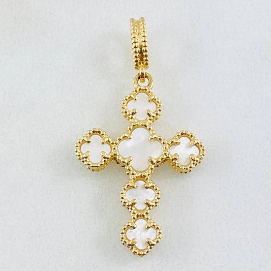 Clover Cross Pendant White 2.7gr / 1.3in / 18K Yellow Gold ©