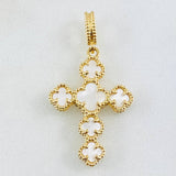 Dije Cruz Trebol Nacar Blanco 3.05gr / 1 1/4 in / Oro Amarillo Nac.Esp. 18K