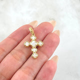 Dije Cruz Trebol Nacar Blanco 3.05gr / 1 1/4 in / Oro Amarillo Nac.Esp. 18K