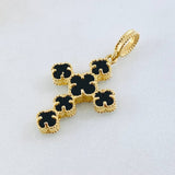 Dije Cruz Trebol Onix Negro 3gr / 1 1/4 in / Oro Amarillo Nac.Esp. 18K