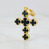 Dije Cruz Trebol Onix Negro 3gr / 1 1/4 in / Oro Amarillo Nac.Esp. 18K
