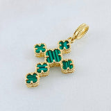 Clover Cross Pendant Green 2.45gr / 3.2cm / 18K Yellow Gold Nac.Esp. ©
