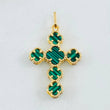 Clover Cross Pendant Green 2.15gr / 3cm / 1.2in / 18K Yellow Gold ©