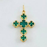 Clover Cross Pendant Green 2.25gr / 3cm / 18K Yellow Gold ©