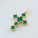 Clover Cross Pendant Green 2.15gr / 3cm / 1.2in / 18K Yellow Gold ©