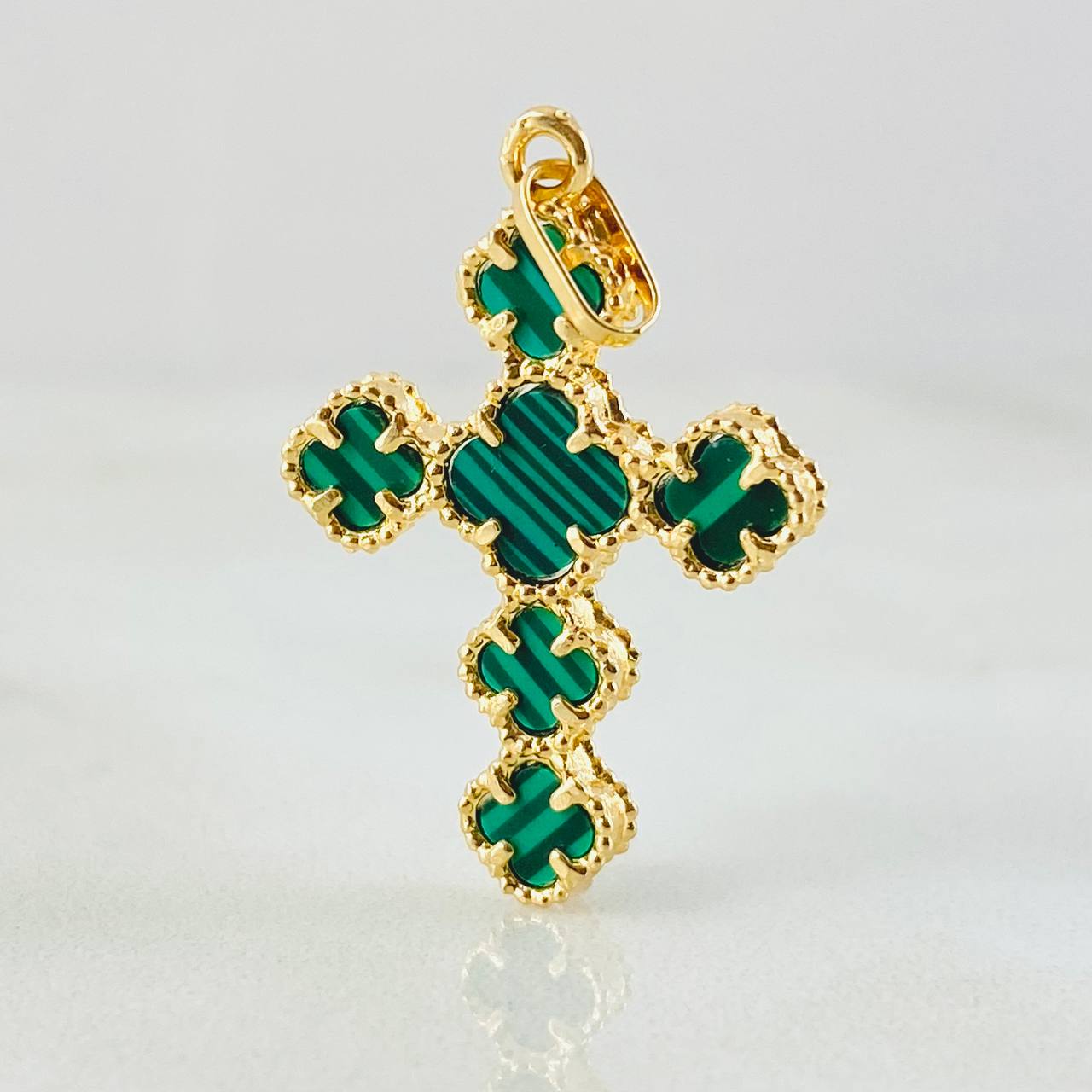 Clover Cross Pendant Green 2.25gr / 3cm / 18K Yellow Gold ©
