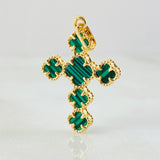 Clover Cross Pendant Green 2.15gr / 3cm / 1.2in / 18K Yellow Gold ©