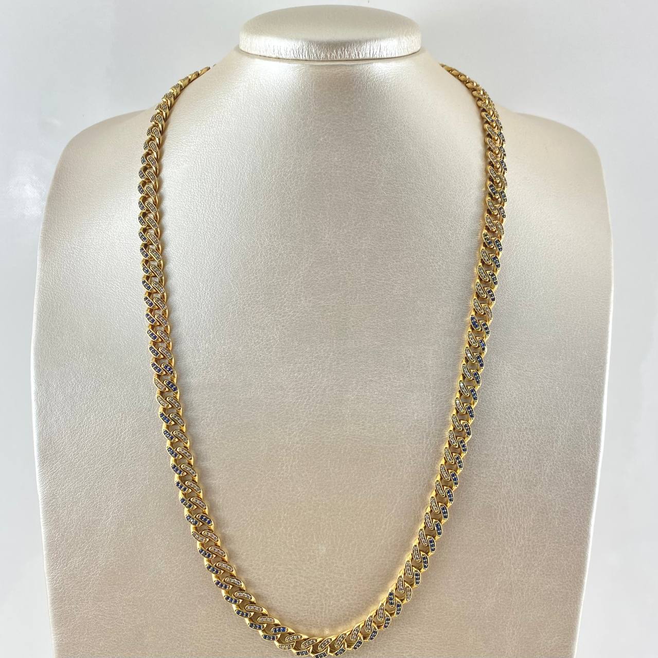 Cadena Cubana Tupida 50gr / 60cm / 8mm Broche Cajon Circones Blancos Azules Oro Amarillo 18K