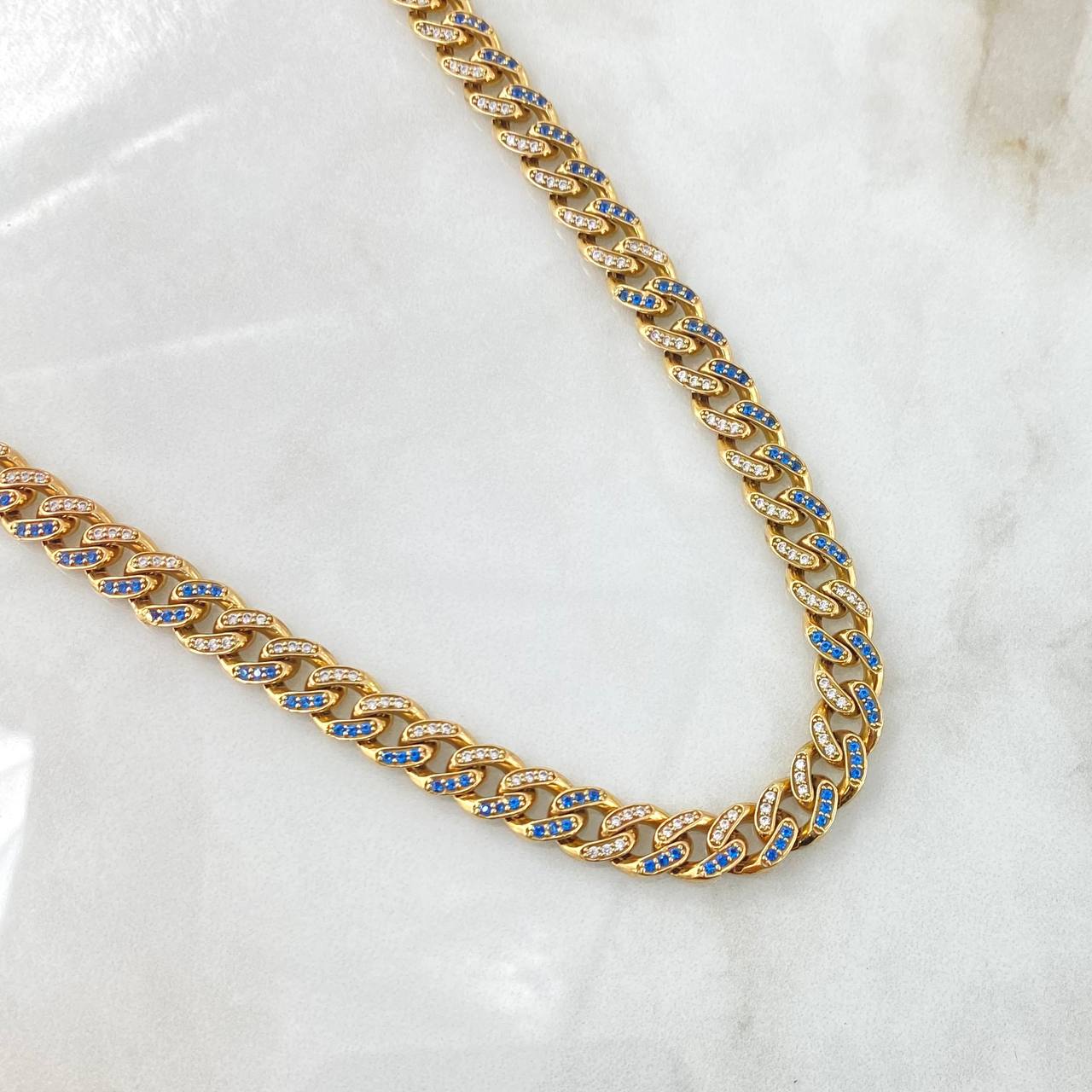 Cadena Cubana Tupida 50gr / 60cm / 8mm Broche Cajon Circones Blancos Azules Oro Amarillo 18K