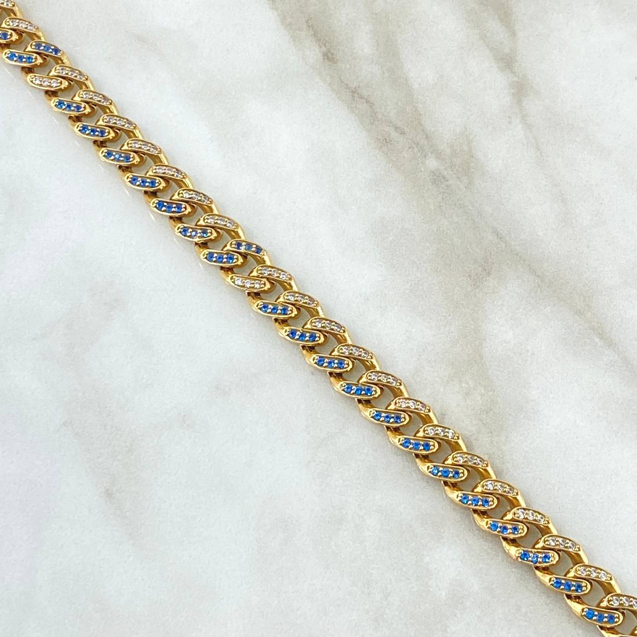 Cadena Cubana Tupida 50gr / 60cm / 8mm Broche Cajon Circones Blancos Azules Oro Amarillo 18K