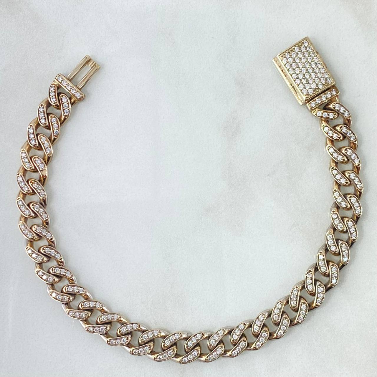 Cuban Links Bracelet Thick 17.4gr / 20cm / 8mm Lobster Claw Box White Zirconia 18K White Gold