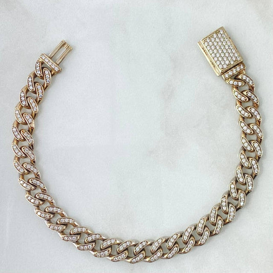 Cuban Links Bracelet Thick 17.4gr / 20cm / 8mm Lobster Claw Box White Zirconia 18K White Gold