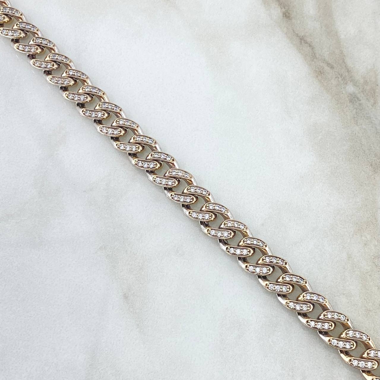 Cuban Links Bracelet Thick 17.4gr / 20cm / 8mm Lobster Claw Box White Zirconia 18K White Gold