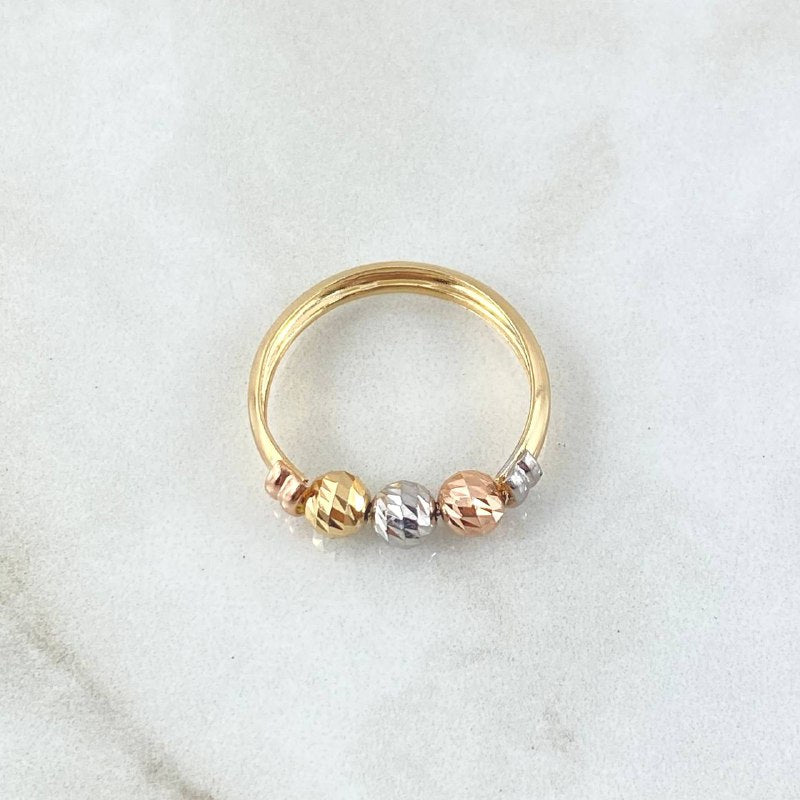 Trio Ball Ring 1.65gr / Size 7 1/4 / 5mm Diamond-Cut Balls Three 18K Golds