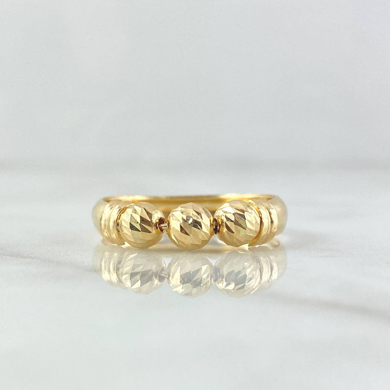 Trio Ball Ring 1.75gr / Size 8 1/4 / 5mm Diamond-Cut Balls 18K Yellow Gold ©