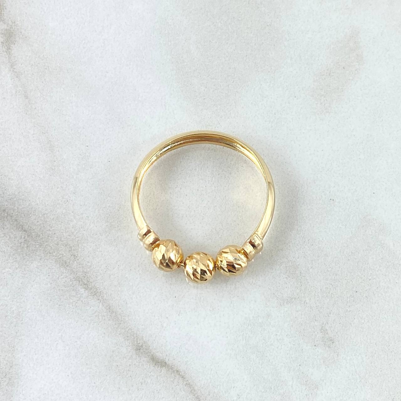 Anillo Trio De Bolas 1.65gr / T7 1/2 / 5mm Bolas Diamantadas Oro Amarillo 18K ©