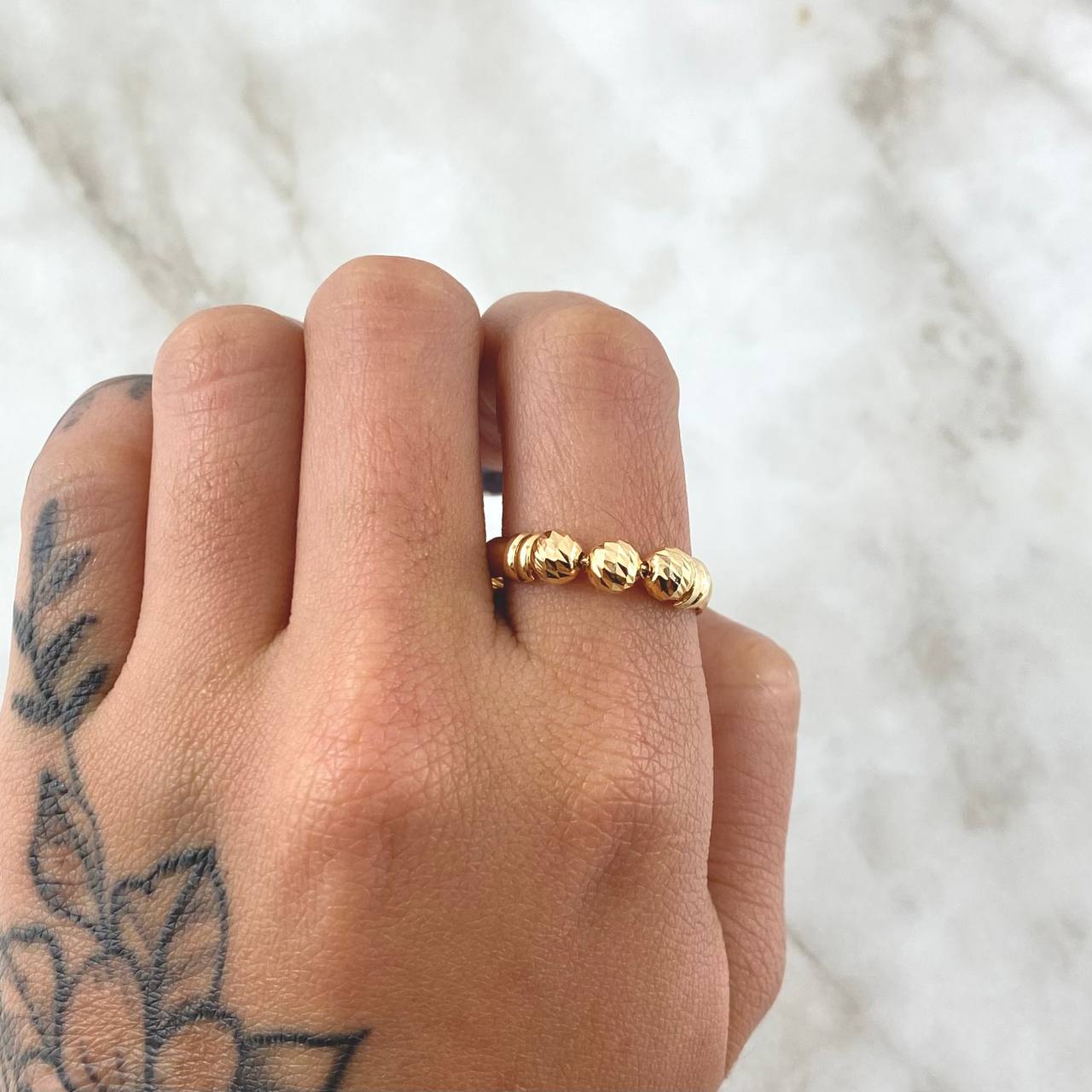 Anillo Trio de Bolas 1.55gr / T7 1/4 / 5mm Bolas Diamantadas Oro Amarillo 18K