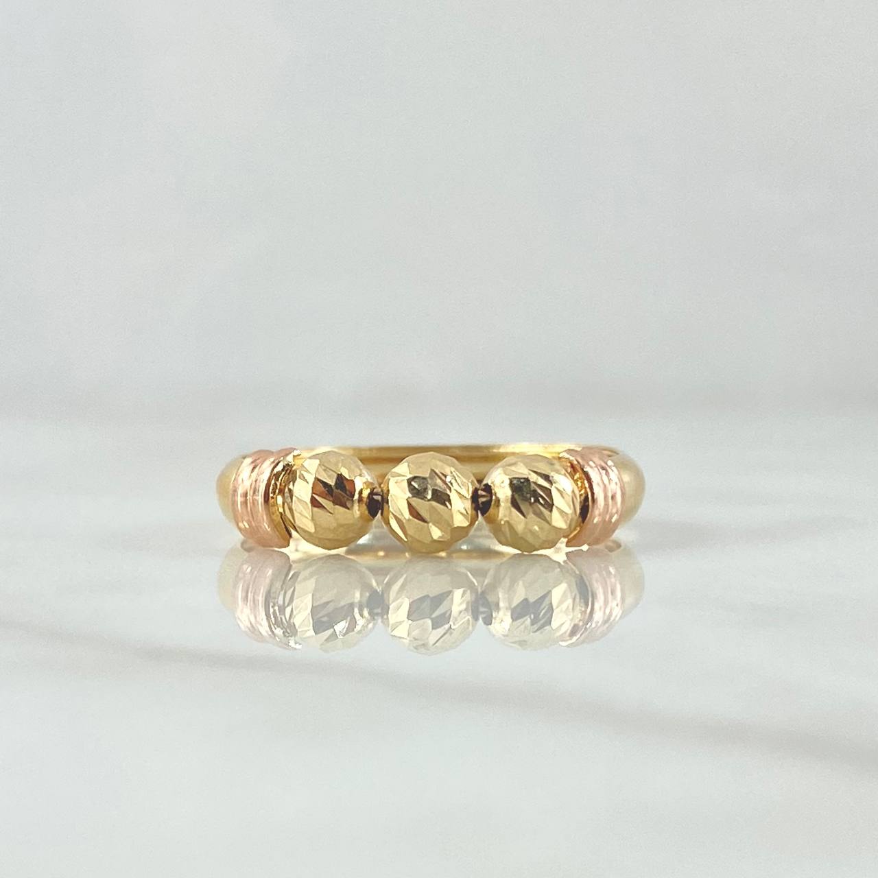 Trio Ball Ring 1.55gr / Size 7 3/4 / 5mm Diamond-Cut Balls Two 18K Yellow and Rose Golds ©