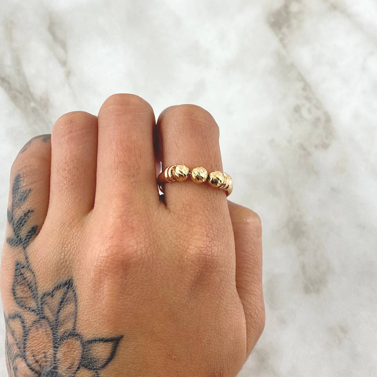 Anillo Trio de Bolas 1.65gr / T6 3/4 / 5mm Bolas Diamantadas Dos Oros Amarillo Rosa 18K